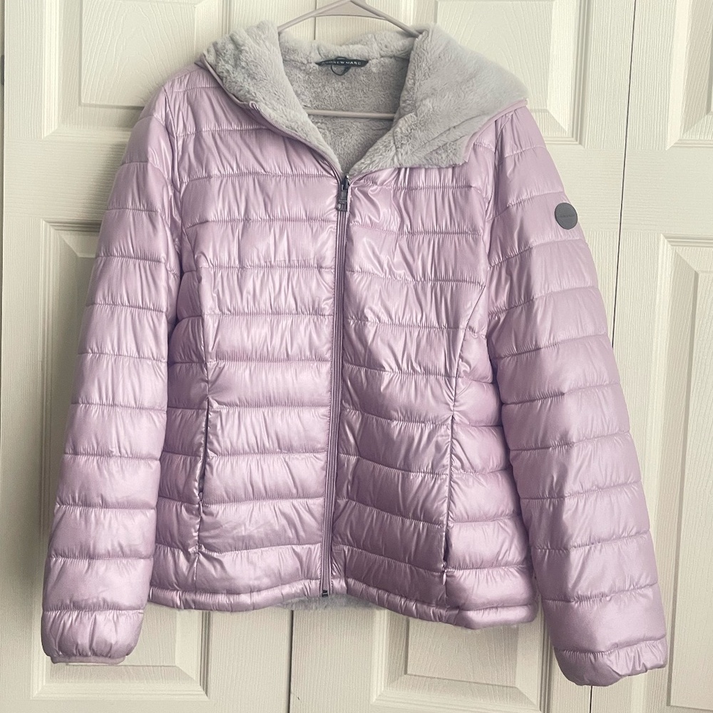 Andrew Marc Ladies' Ultra Soft Attached Hood Reversible Jacket Shine Lavende